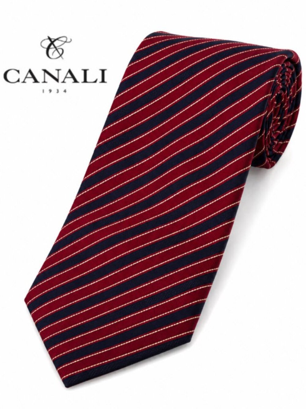 Canali Silk Stripe Tie Red Navy Woven Luxury Business Formal Designer